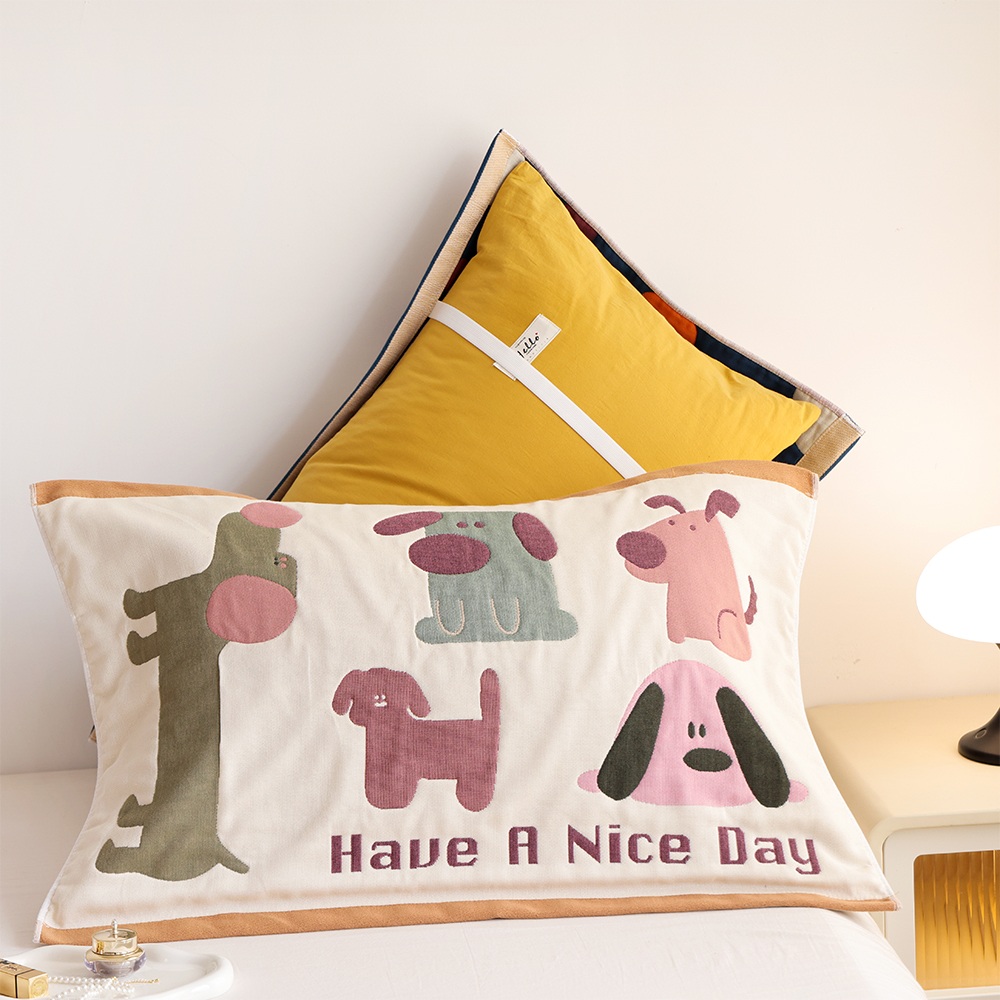 不滑落纯棉纱布枕巾一对装绑带款