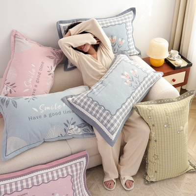 纯棉纱布按扣枕套一对装