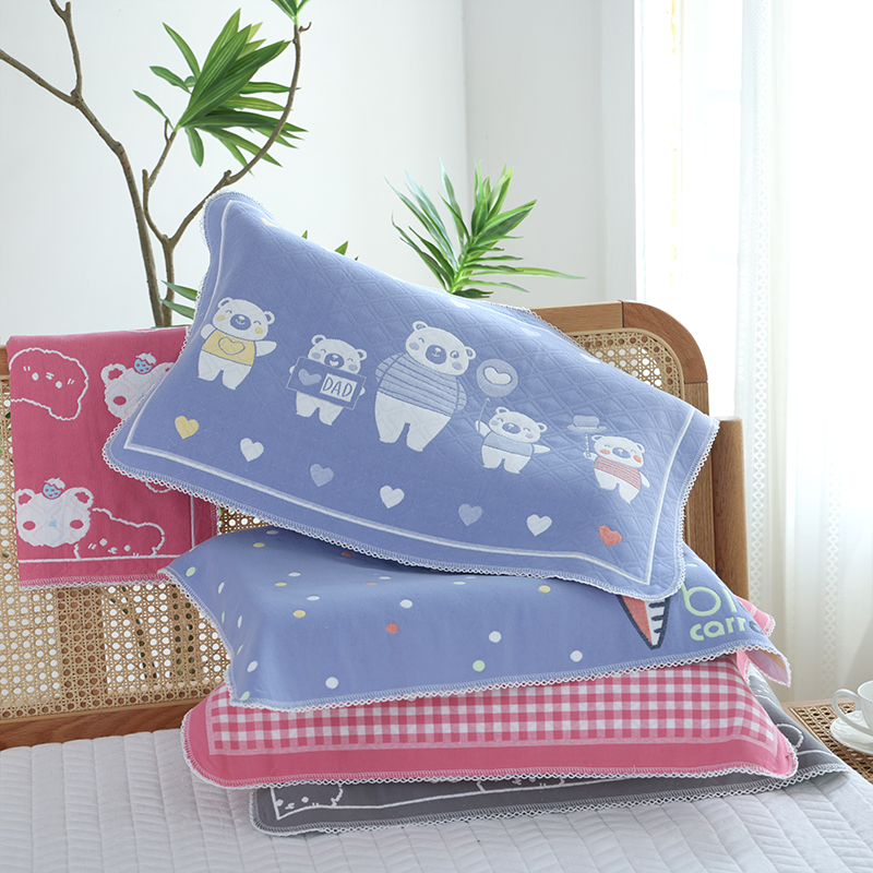 儿童枕巾一对纯棉纱布枕头巾卡通