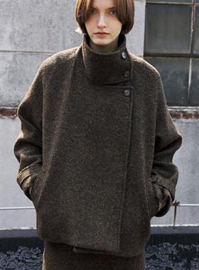 Fist to Fist 桑蚕丝羊毛混纺立领/翻领侧门襟宽松毛呢外套FW0012