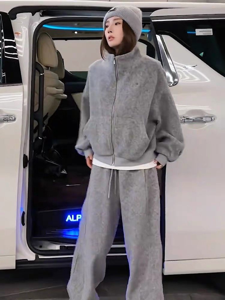 休闲风时尚卫衣套装女2025冬款秋冬季巨好看的立领外套卫裤两件套,女装/女士精品,时尚套装,淘宝优惠券,粉丝福利购,淘宝优惠卷