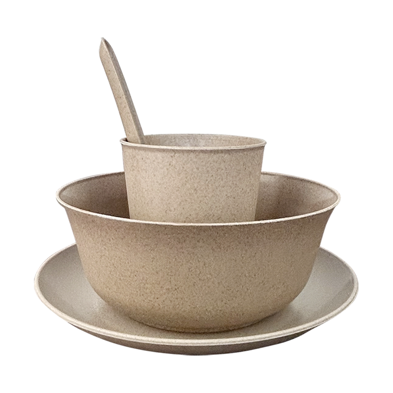 (买就送垃圾袋)稻壳一次性餐具户外露营野餐四件套食品级家用套装