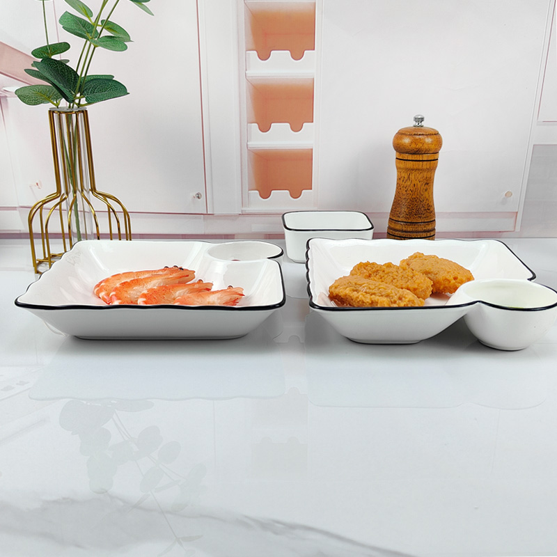 陶瓷饺子盘家用带酱油醋碟的盘子