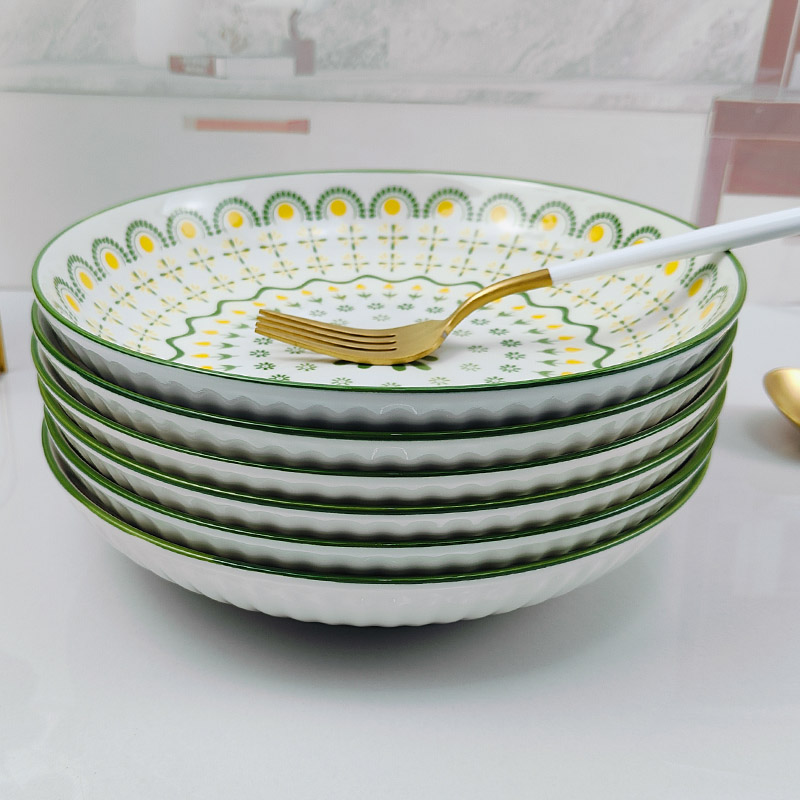 现代田园风陶瓷盘子菜盘家用8寸