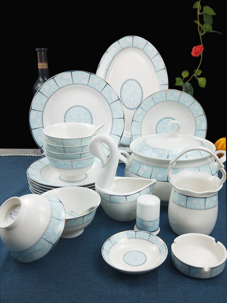 Jingdezhen dishes and tableware set housewarming with 60 heads 56 bone China modern simple high-end household Chinese style dishes