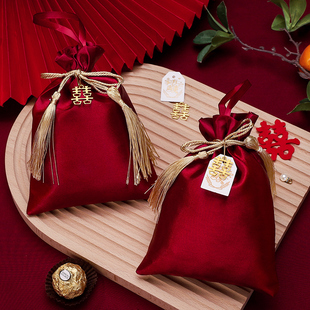 婚礼瓜子花生喜糖袋丝绒布袋结婚专用糖果包装袋红色喜袋喜糖盒子