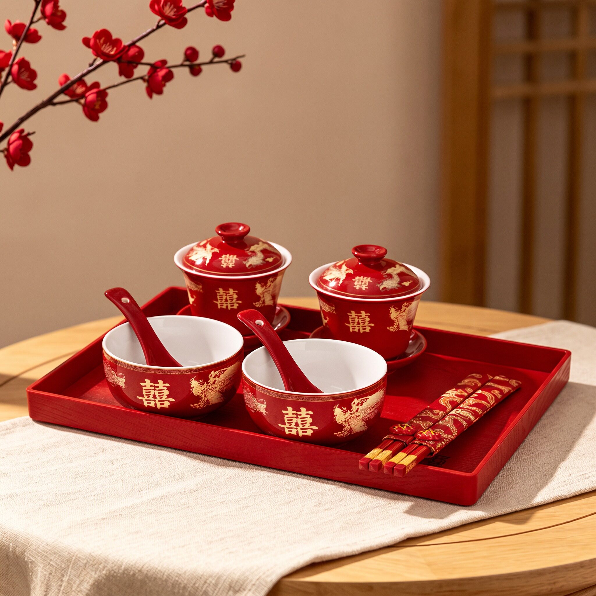 改口敬茶杯结婚陪嫁红色喜碗筷