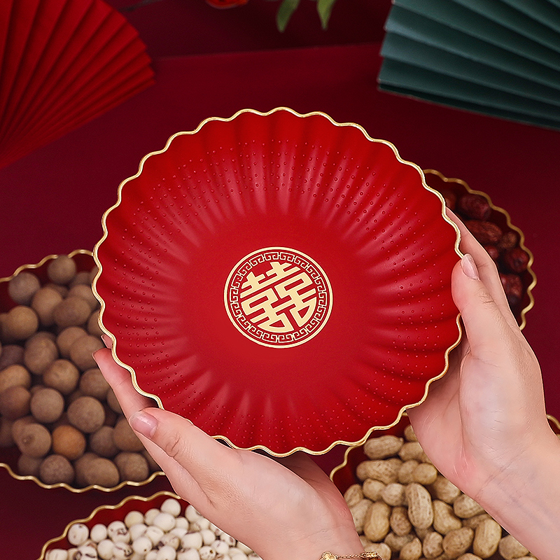 新款红色喜字果盘糖果盘