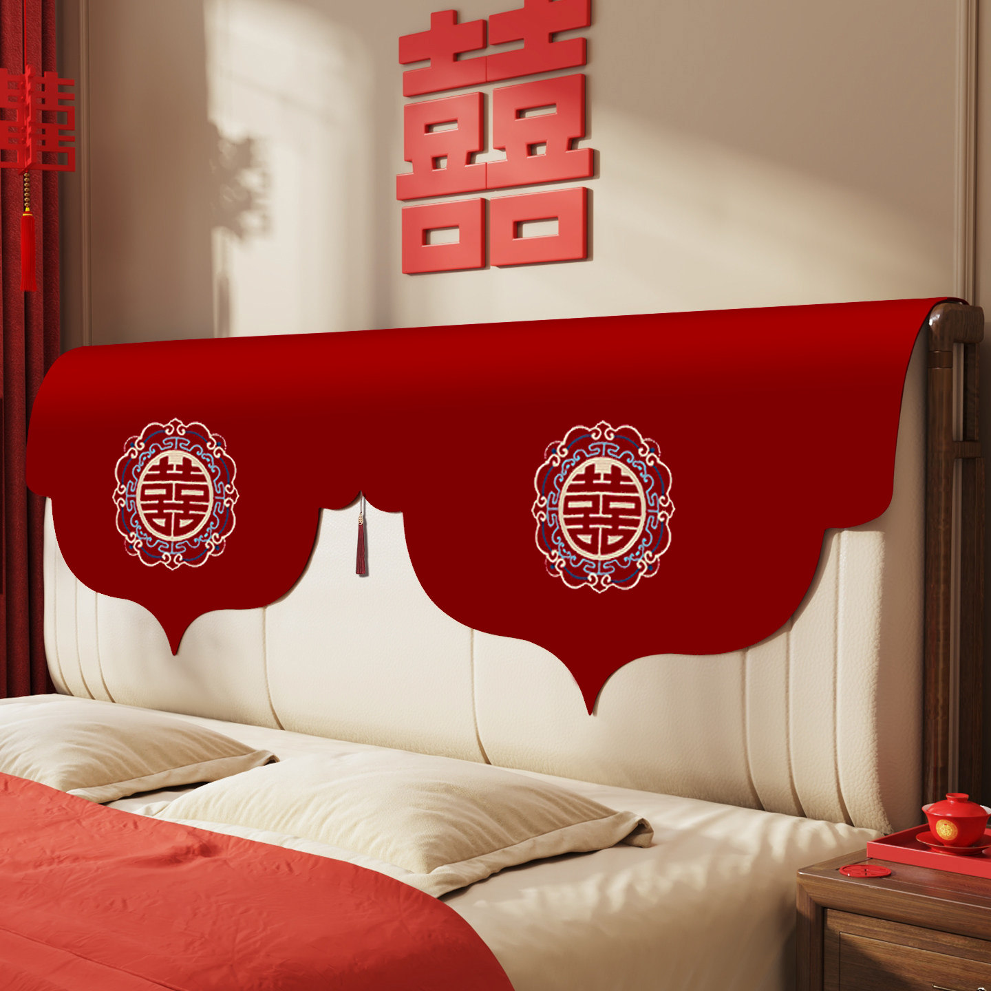 床头罩结婚2025新款床头盖布婚房卧室装饰红色喜庆通用防尘罩盖巾,居家布艺,床头罩,淘宝优惠券,粉丝福利购,淘宝优惠卷