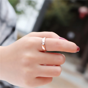 钛钢情侣镶钻戒指潮人网红18k玫瑰金食指环chic个性 大气配饰 时尚