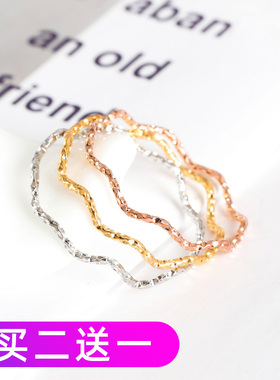 素圈戒指女时尚个性ins潮单调小众设计钛钢18k彩金食指尾戒小指环