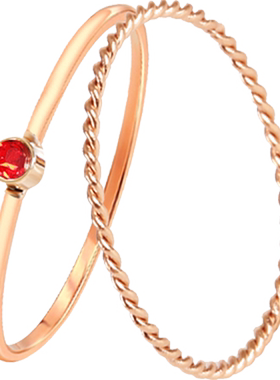 轻奢组合素圈麻花18k玫瑰金戒指