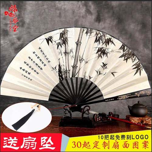 新品霸气双面防身折扇男款全金属古风扇子折扇中国风12寸铁扇全铁