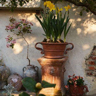 小花农手拉粗陶红陶简约双耳奖杯复古红色