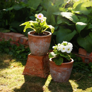 外贸出口手压红陶粗陶简约复古做旧盆 14*13 内口11.5