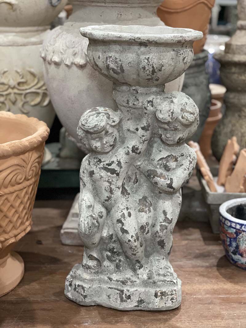 手压红陶做旧复古天使托盆 红陶摆件花盆 庭院别墅花园 红陶花盆
