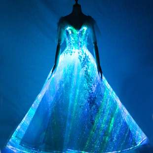 发光光纤婚纱时尚 公主裙智能遥控七彩变色新娘礼服LED光纤裙子
