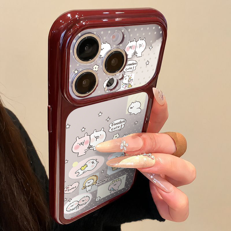 可爱波点僵尸兔适用苹果18/17promax手机壳iPhone16秒变全包mate80酒红边FindX9小米18pro透明VIVO华为pura90