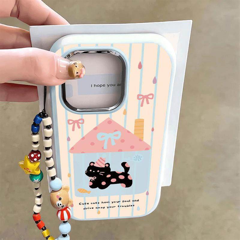 ins风波点黑猫手机壳适用iPhone16promax苹果15/1413新款金属框华为PURA70软壳VIVOx100挂绳oppo11小米保护套