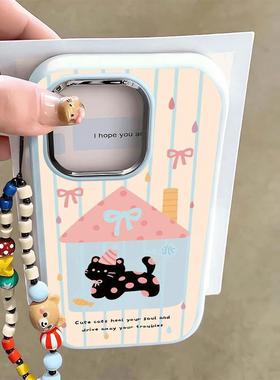 ins风波点黑猫手机壳适用iPhone16promax苹果15/1413新款金属框华为PURA70软壳VIVOx100挂绳oppo11小米保护套