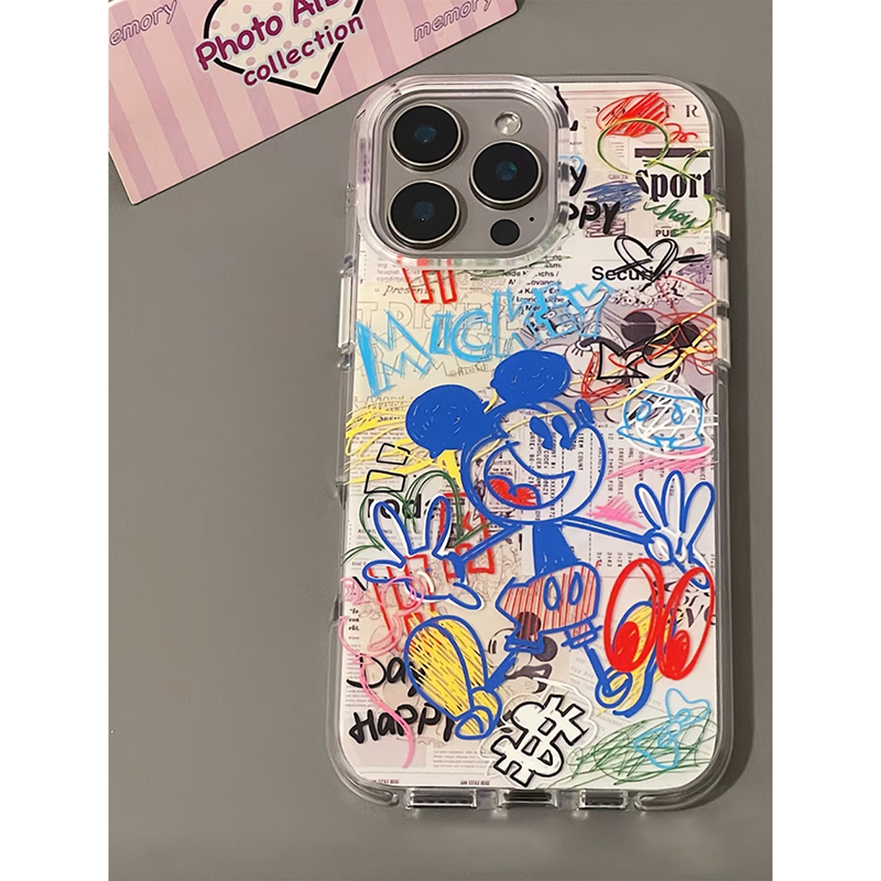 彩色涂鸦风米奇适用苹果16promax手机壳iphone13/14红米k80大孔小米15荣耀4009080保护套华为mate70oppovivo