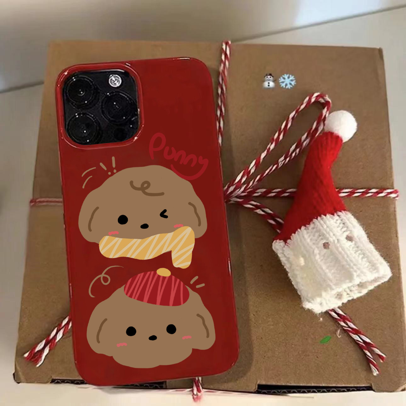 秋冬ins可爱圣诞围巾狗狗适用苹果15手机壳iphone14promax新年复古酒红13女12韩风11防摔14plus保护套XR新款x