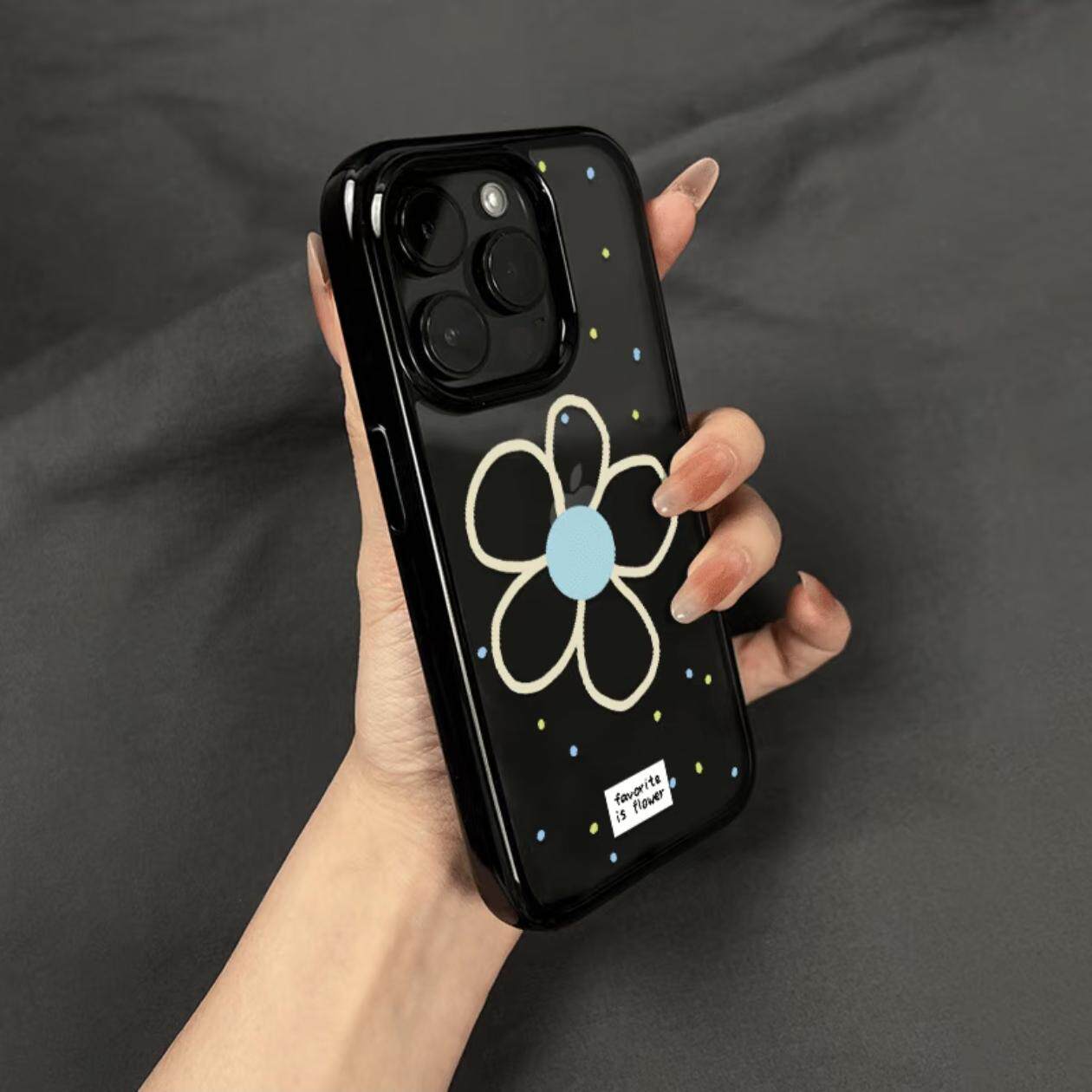 韩系ins简约线条蓝色花朵适用苹果16手机壳iphone15promax新款女14亚克力13防摔保护套15超好看16e全包透明壳