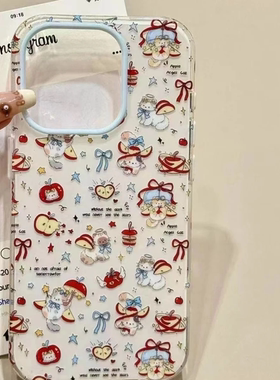 可爱风铃猫咪适用iphone16promax手机壳苹果13/14卡通华为mate70pro大孔白色vivos20小米15oppofindx8荣耀300