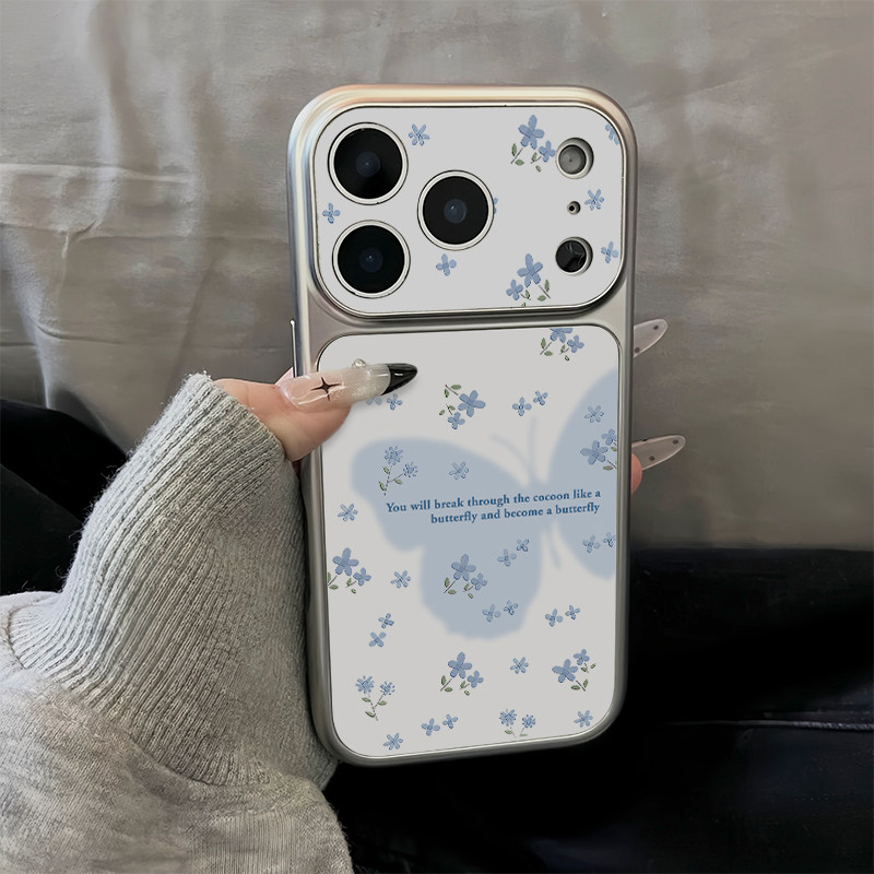 韩系蝴蝶碎花适用苹果17promax手机壳新款iPhone18小米17华为mate80pura90电镀秒变壳Y300reno15nova16保护套