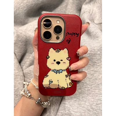 蝴蝶结小狗适用苹果16promax手机壳新款iphone16高级15pro皮纹13卡通14可爱12小众11硅胶8plus男7女xs外壳max