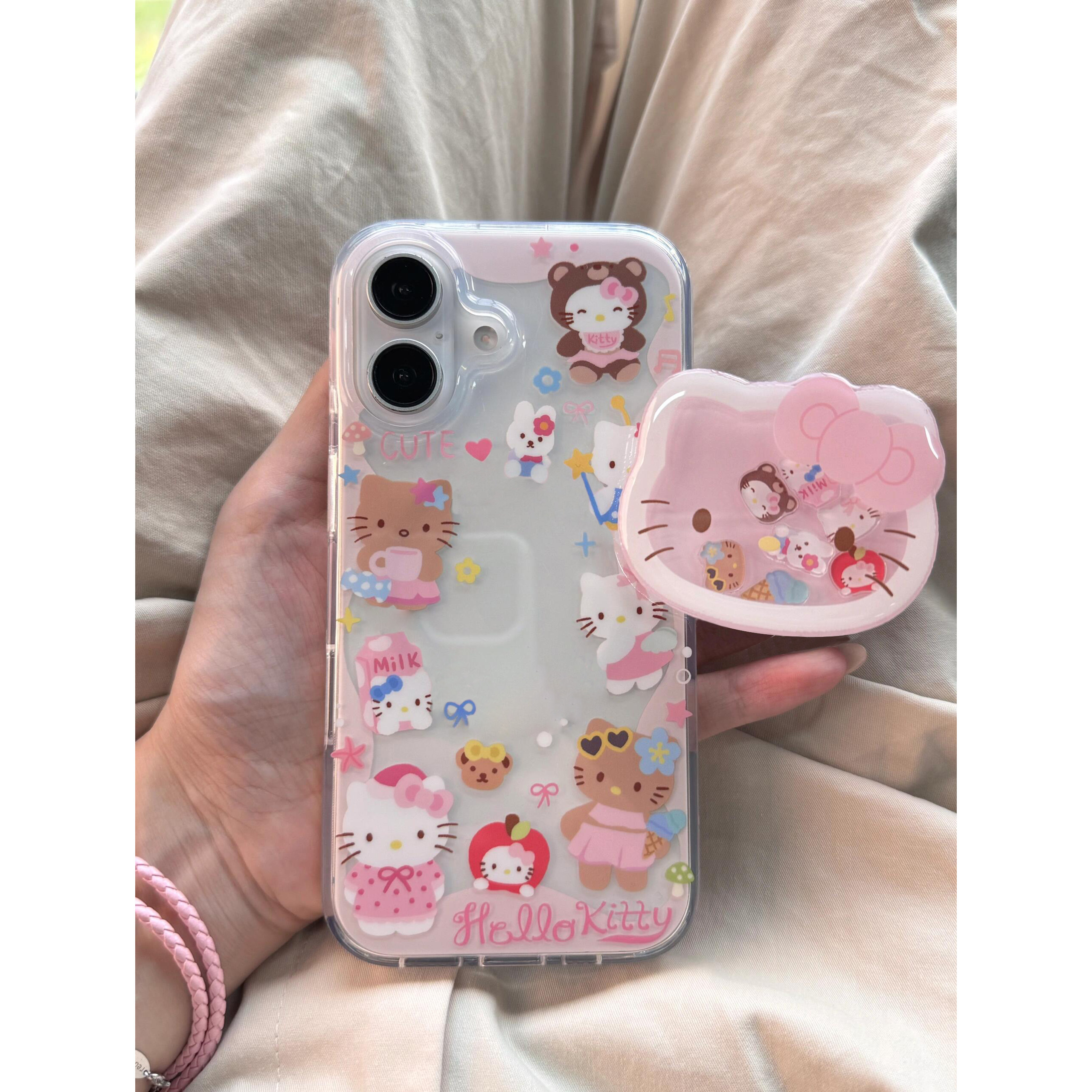 流动凯蒂支架适用苹果16手机壳iPhone15promax新款13华为mate60荣耀200防摔12小米14透明vivo全包oppo软壳k70
