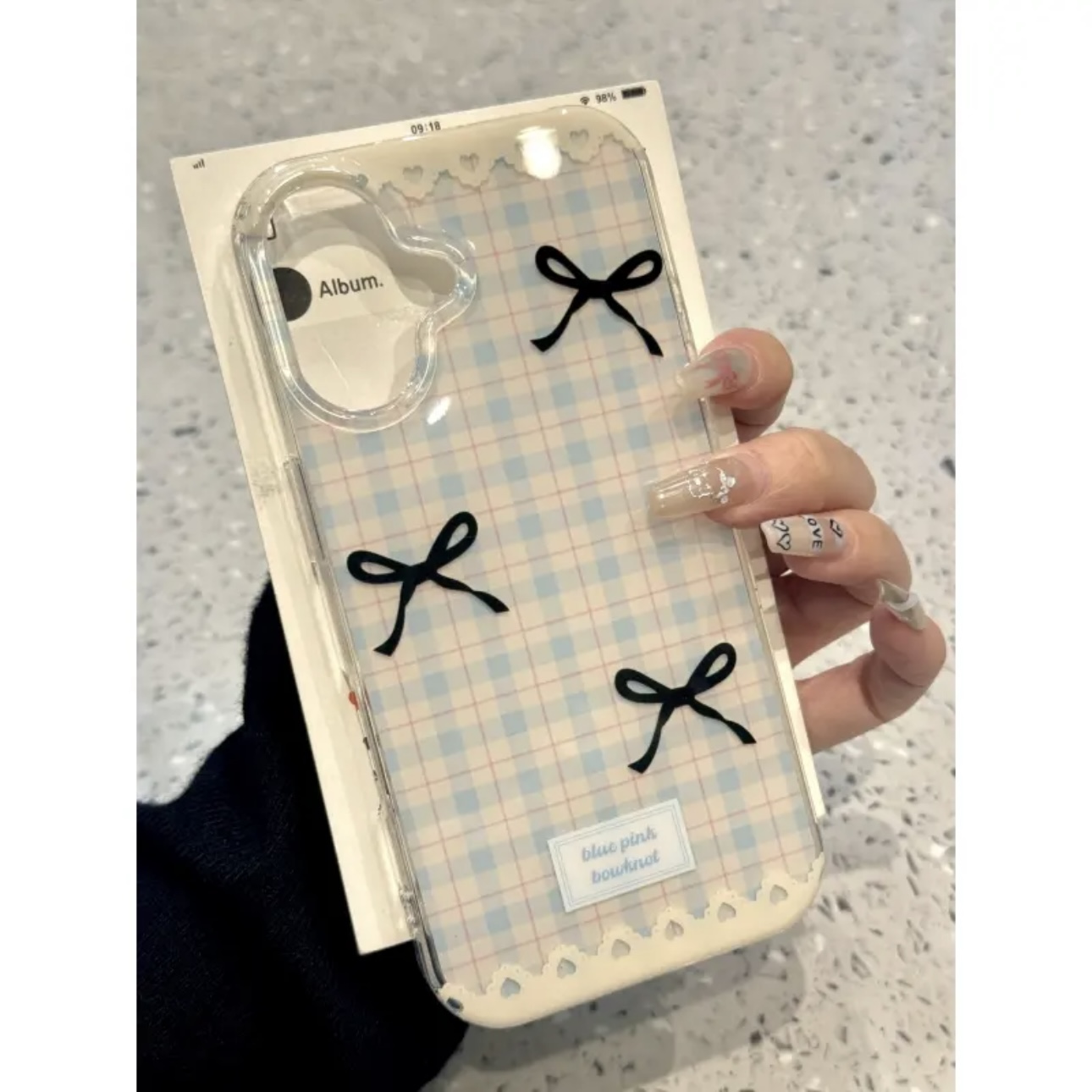 高级感蓝格纹蝴蝶结适用iphone16promax手机壳苹果15/13/14华为mate70双层vivos20小米oppo红米K80iqoo荣耀90