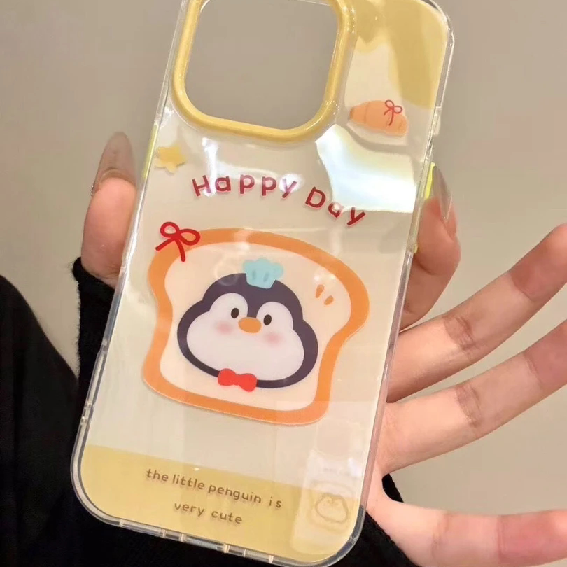 日韩可爱企鹅吐司面包适用iphone16promax手机壳苹果13/14华为mate70pro大孔vivos20小米15oppofindx8荣耀300