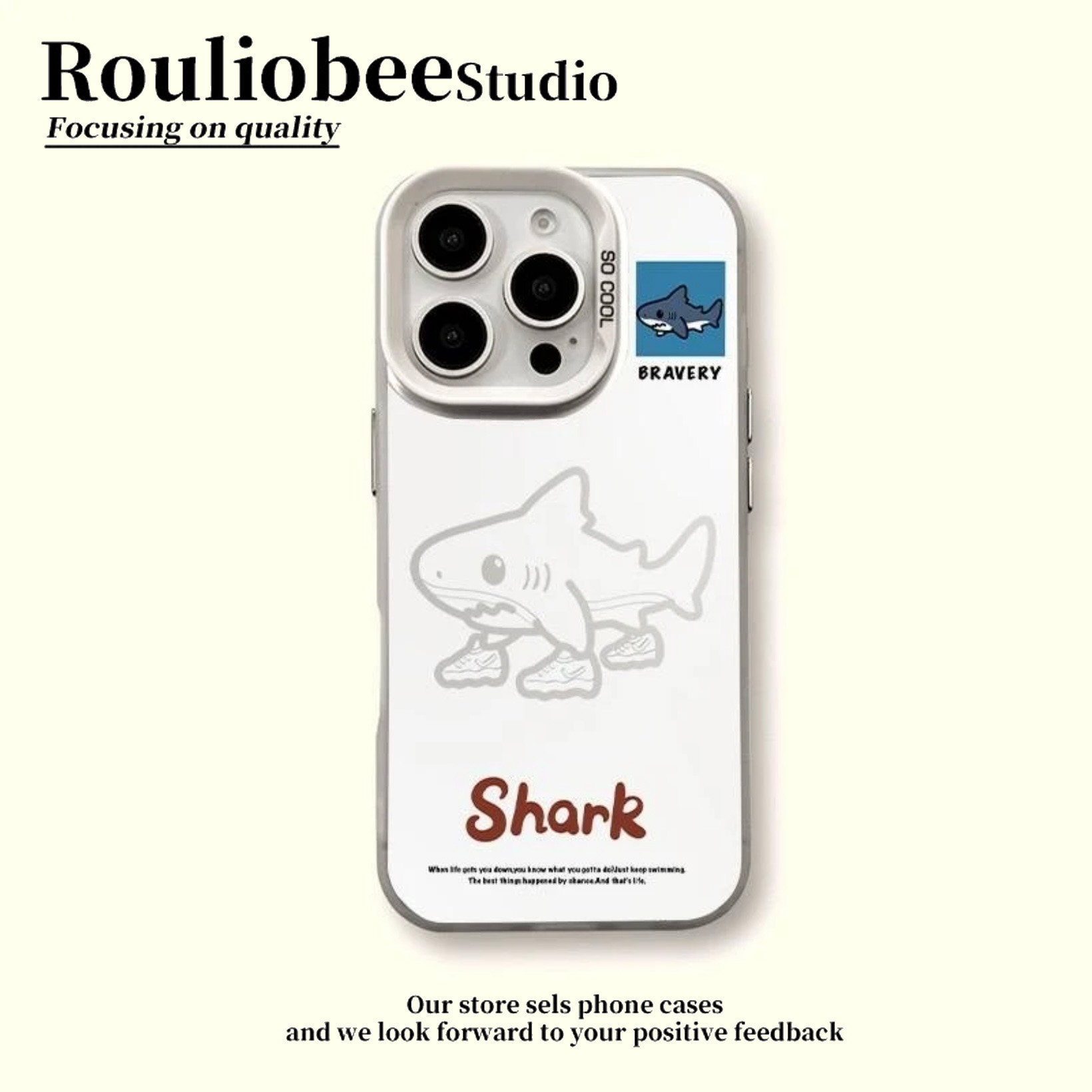 鲨鱼穿鞋彩银壳适用苹果17promax保护套iPhone16pm小米15oppo华为pura荣耀vivo红米iqoo创意可爱ins风手机壳