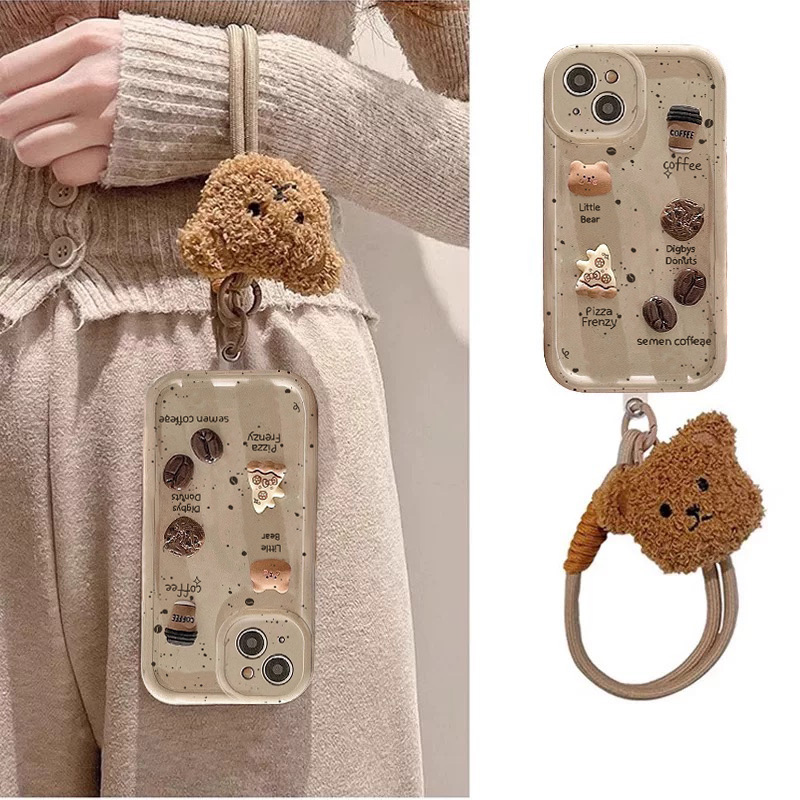 立体咖啡饼干适用iPhone苹果16pro手机壳12/11pro全包max挂绳女款13/14plus防摔7公仔8简约15pro卡通6s软壳pm