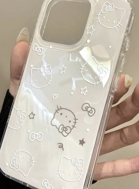 韩系线条星星kt猫适用iphone16promax手机壳苹果13/14华为mate70pro大孔白色vivos20小米15oppofindx8荣耀300