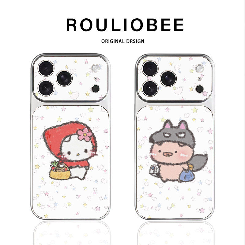 情侣大灰狼小红帽仙女适用苹果18promax手机壳iPhone17小米15华为mate80p90K90reno16note14x200s60一加ace6