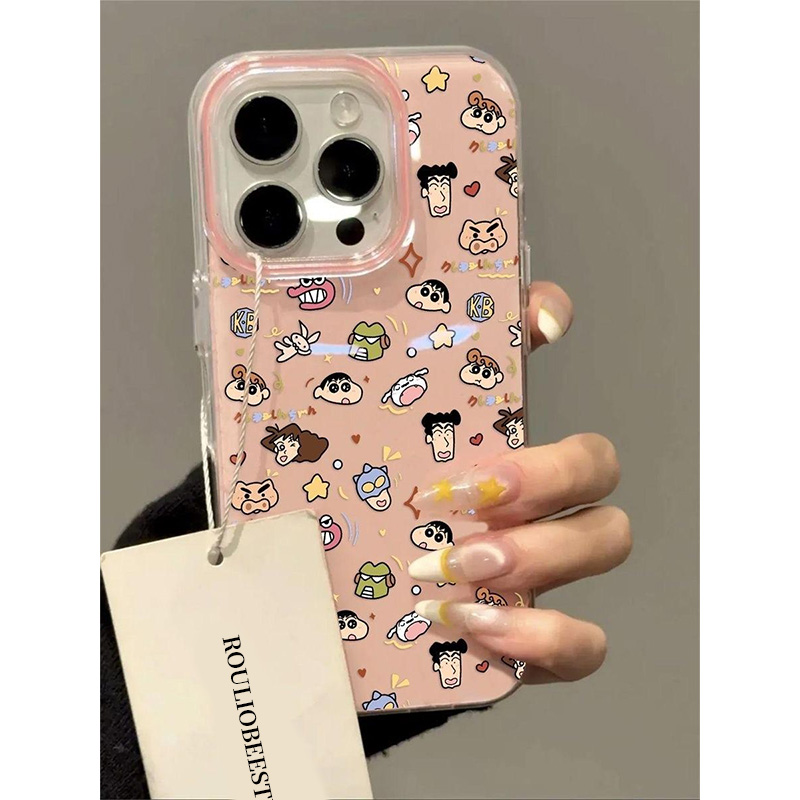 粉底满屏蜡笔小新适用iphone16promax可爱手机壳苹果15/13/14华为mate70大孔vivo小米15oppo红米K80女荣耀300