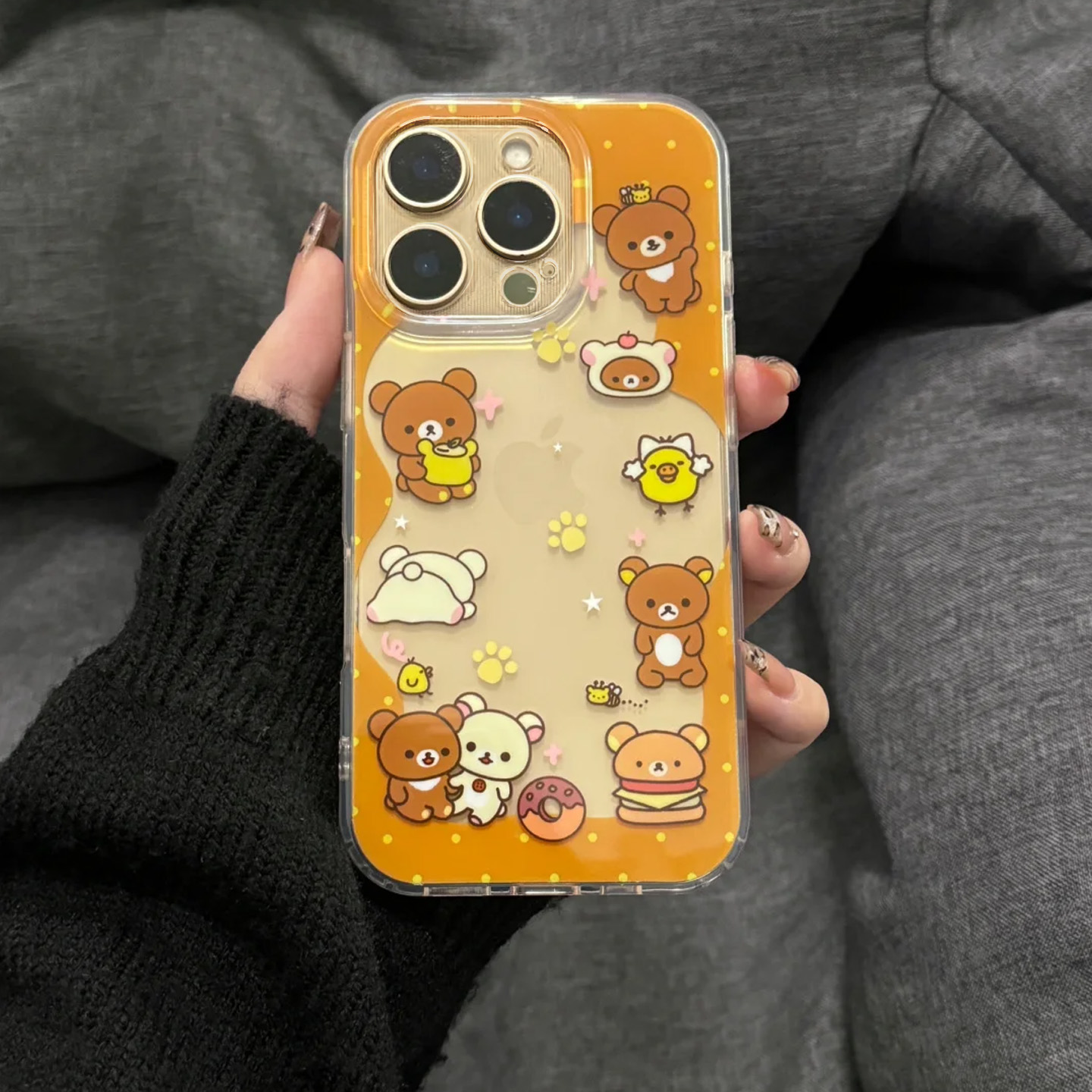 ins秋日轻松熊适用iphone16promax手机壳苹果13/14/12/11保护套华为p70新款vivos19小米14防摔oppoa72荣耀200