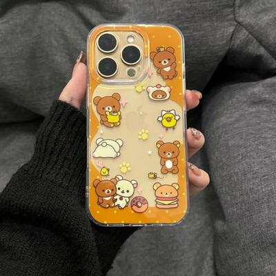 ins秋日轻松熊适用iphone16promax手机壳苹果13/14/12/11保护套华为p70新款vivos19小米14防摔oppoa72荣耀200