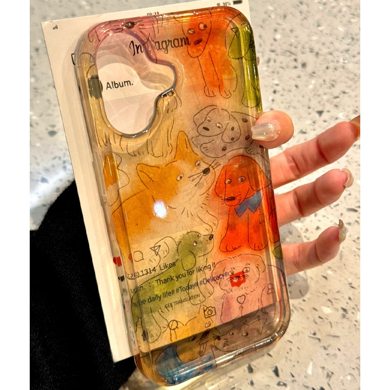 ins高级感半透炫彩小狗适用苹果16promax新款14pro手机壳iPhone13promax个性创意iPhone16全包边软壳潮15/xs