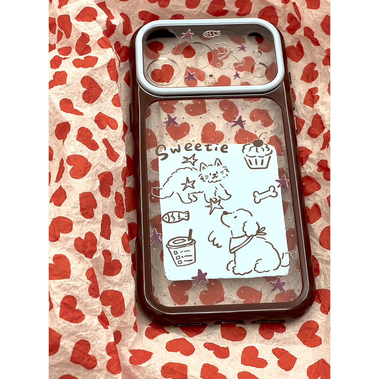 波点涂鸦小狗猫咪适用苹果18/17promax手机壳iPhone16秒变全包mate80酒红FindX9小米18pro透明VIVO华为pura90