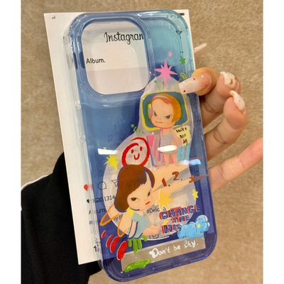 ins透蓝可爱奈良美智女孩适用苹果16手机壳iPhone16promax新款15Pro全包15苹果14防摔套14Pro苹果13保护套女