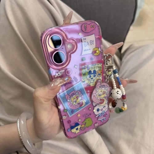 ins卡通透明邮票拓麻歌子闪粉手机壳适用16promax全包iPhone15promax新款14promax全包13防摔15pm保护套16pro