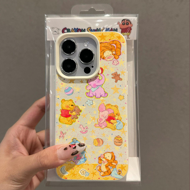 ins可爱蜜罐维尼熊适用苹果16promax手机壳15卡通iphone14pro高级感13网红12超火女款11荔枝皮纹plus多色软壳