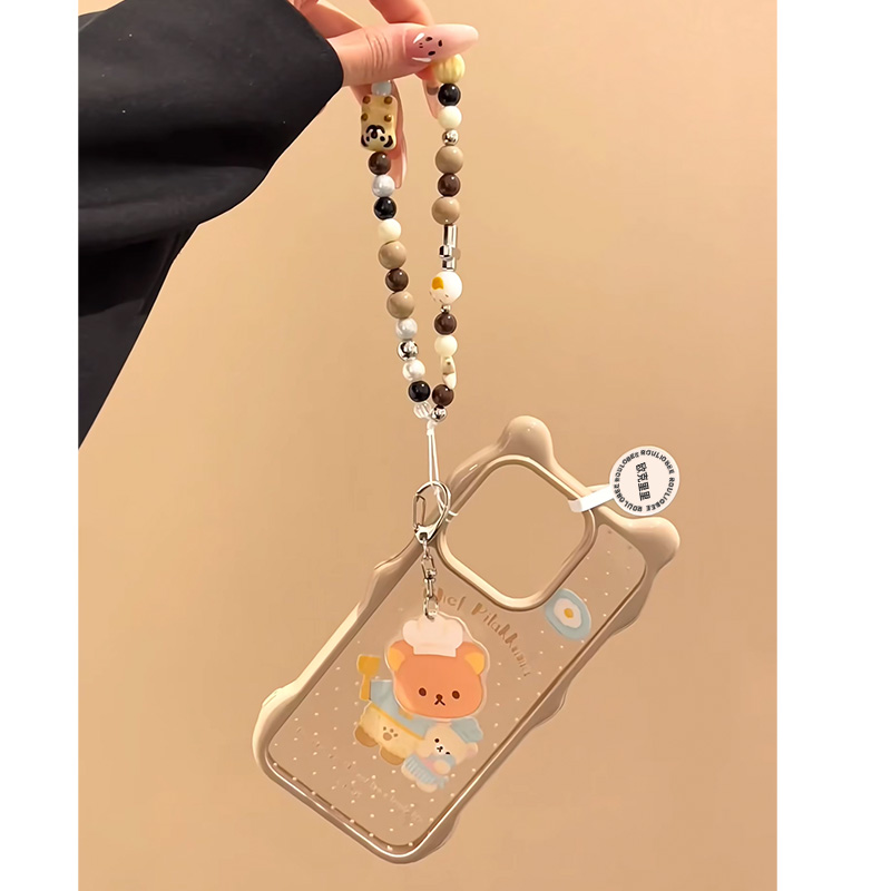 波点厨师轻松熊腕带iPhone16/15手机壳适用苹果14/13promax硬壳12/11链条挂绳立体猫耳朵可爱卡通新款华为p70
