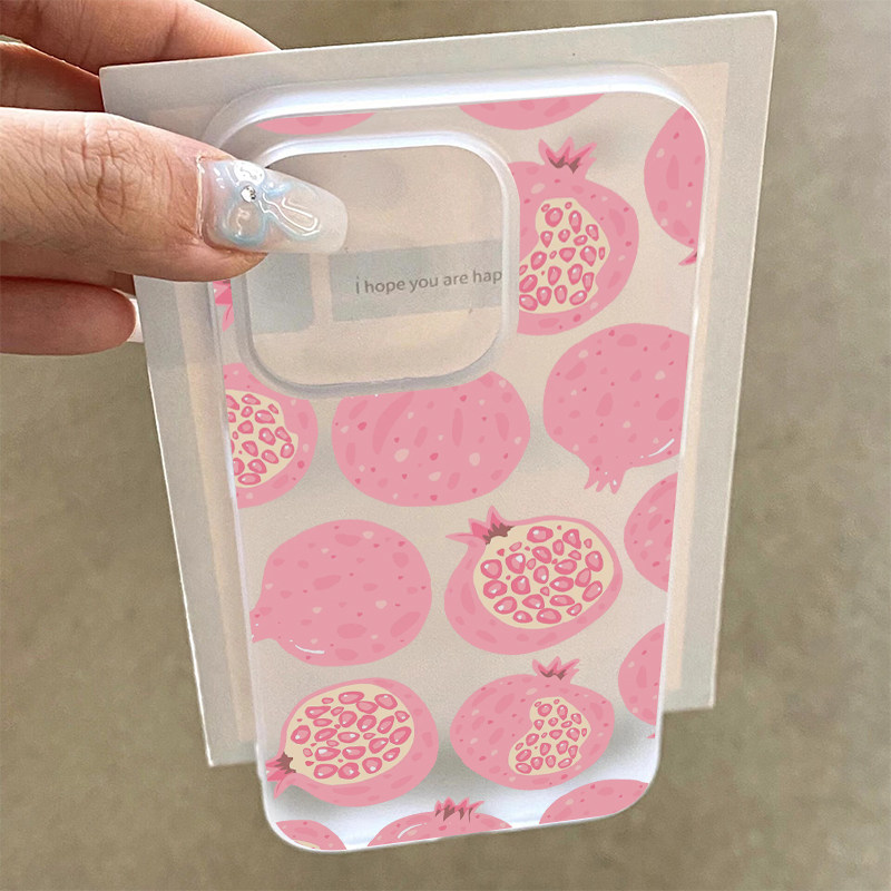 韩系小清新粉石榴果适用于苹果16promax手机壳iphone13可爱11亲肤磨砂12女款15promax硅胶14pro防摔xr保护套