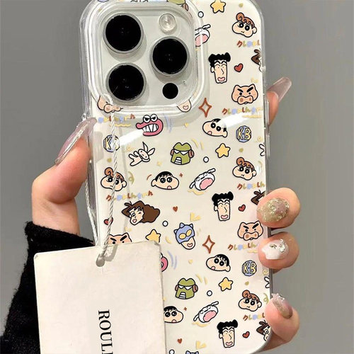 白底满屏蜡笔小新适用iphone17promax可爱手机壳苹果16/13/14华为mate70大孔vivo小米15oppo红米K80女荣耀300