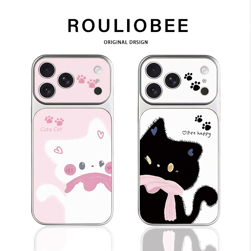 情侣围巾猫咪手机壳适用iPhone18promax高颜值适用小米17promax防摔适用vivos60软壳适用红米note17Pro保护套
