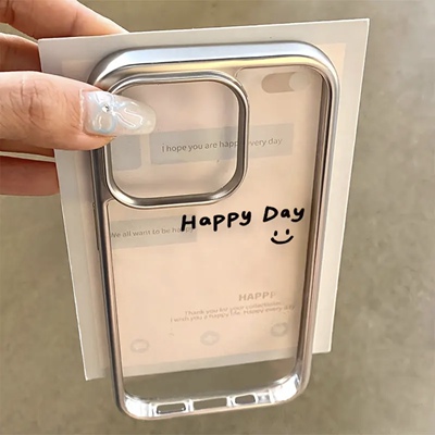 简约笑脸适用苹果15手机壳iPhone16promax全包14plus高级感简约13pro/12/11电镀xsmax防摔xr小众78plus透明xs